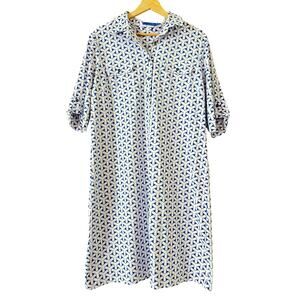J.McLaughlin Lawrence Shirtdress Geo Print XL Catalina Cloth Dress Stretchy Blue